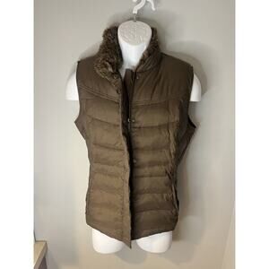 Eddie Bauer Premium Goose Down Vest Womens Medium Brown Quilted Puffer Fur